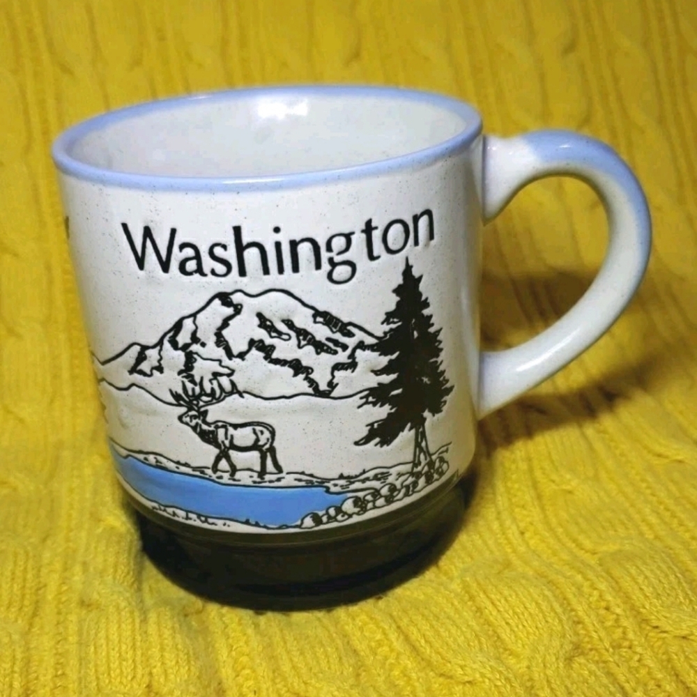 Vtg Washington Mug Smith Western Made In Japan Mountains Deer Tree Outdoor